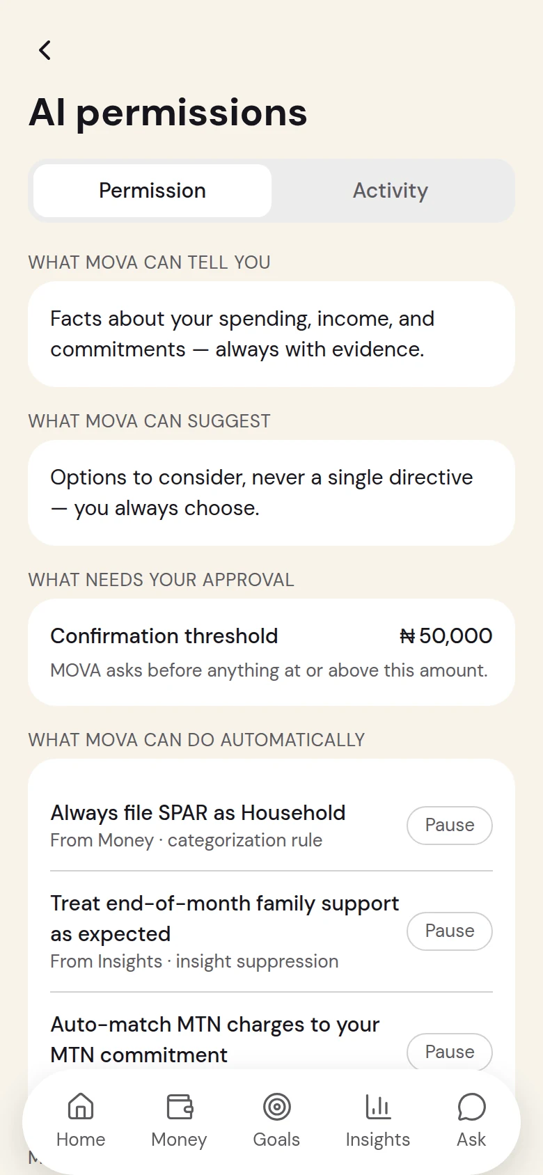 AI Settings screen
