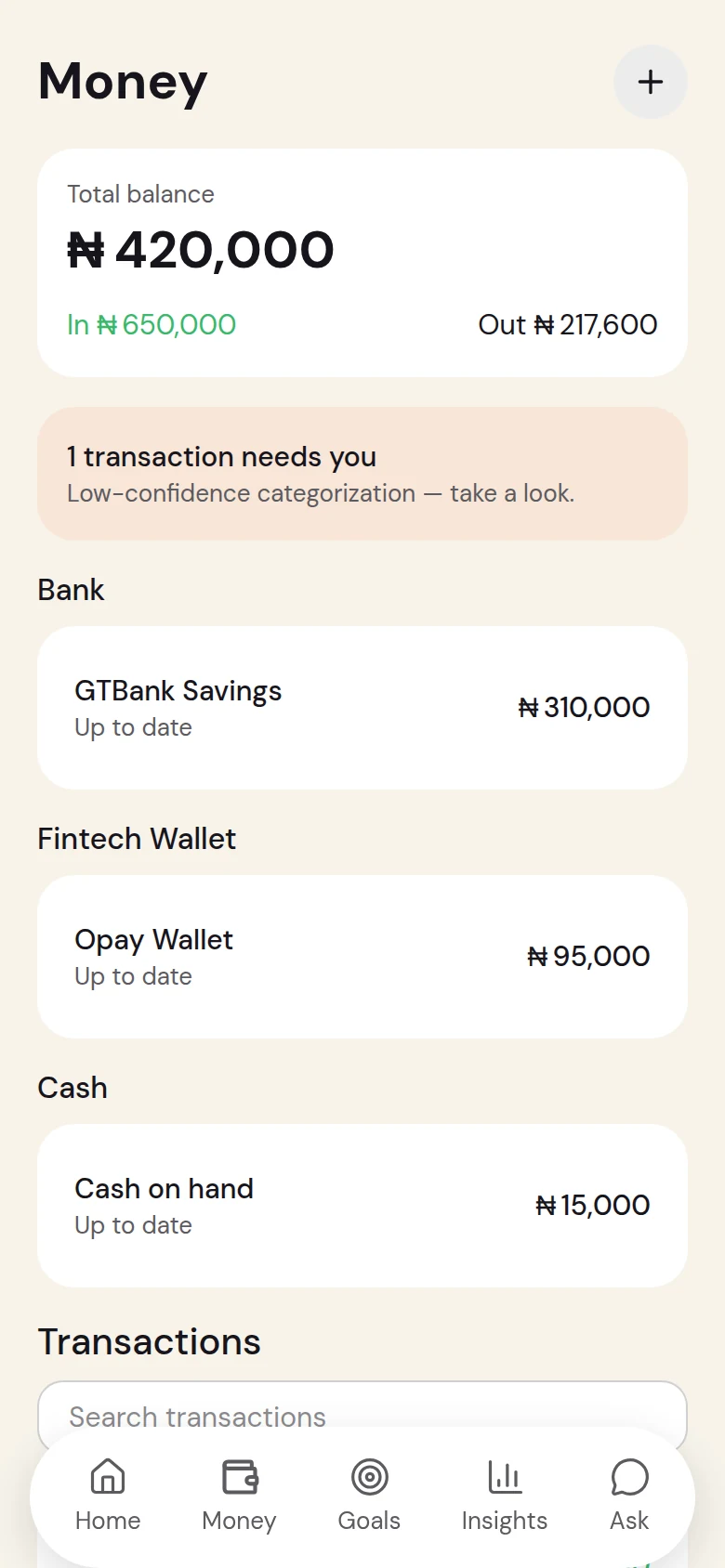 Money screen